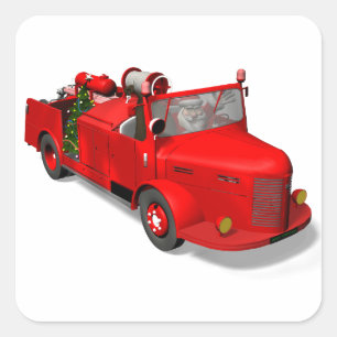Adesivo Quadrado Papai Noel Doce No Caminhão De Bombeiros