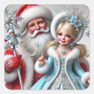 Adesivo Quadrado Papai Noel e a Donzela da Neve em um País das Mara