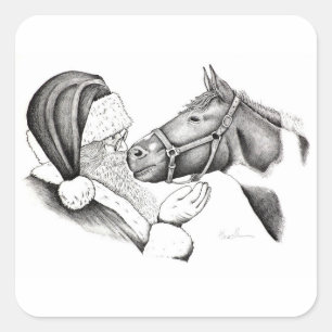 Adesivo Quadrado Papai noel-e-Cavalo