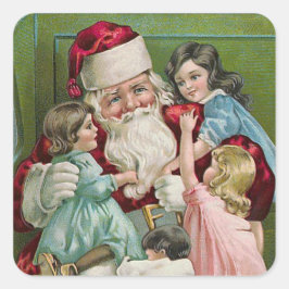 Adesivo Quadrado "Papai Noel e Quatro Crianças"