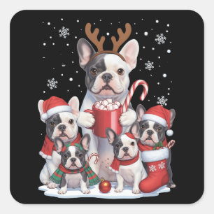 Adesivo Quadrado Papai Noel engraçado cachorros Bulldog Francês Nat