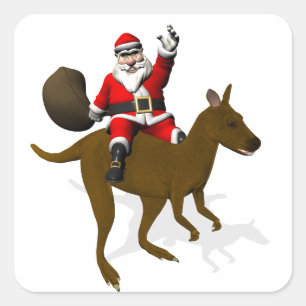 Adesivo Quadrado Papai Noel engraçado montado em canguru