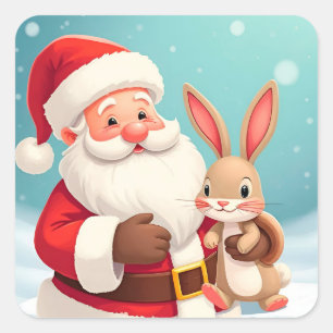 Adesivo Quadrado Papai Noel feliz em Cena de Inverno Nevado