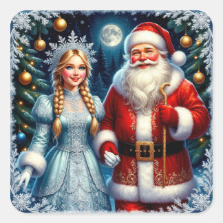 Adesivo Quadrado 🎅 Papai Noel Fofo Natal Nevado ❄️