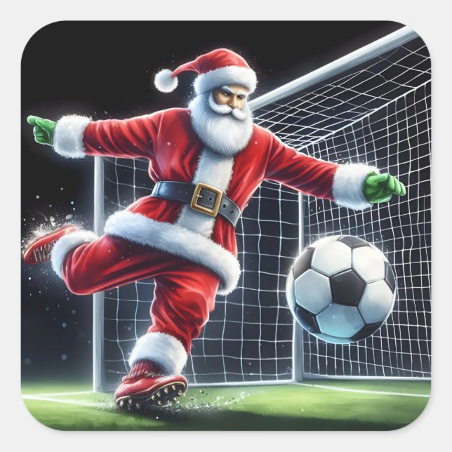 Adesivo Quadrado Papai Noel joga futebol na Wonderland de inverno (Frente)