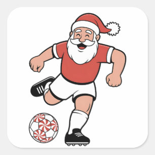 Adesivo Quadrado Papai Noel Jogando Futebol Natal Jogador Esporte