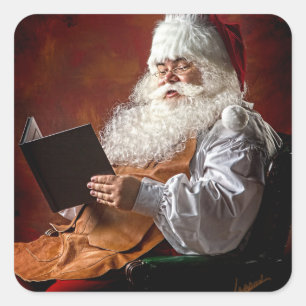 Adesivo Quadrado Papai Noel lê livro