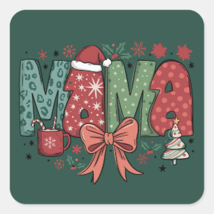 Adesivo Quadrado Papai Noel Mamãe Feliz Natal Presente Para Mamãe
