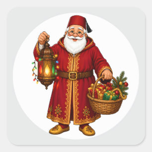 Adesivo Quadrado Papai Noel marroquino com ornamento de lanterna