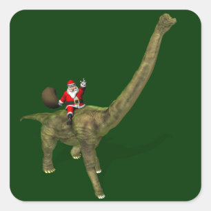Adesivo Quadrado Papai Noel montado em Brachiosaurus