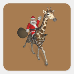 Adesivo Quadrado Papai Noel Montado em uma Girafa