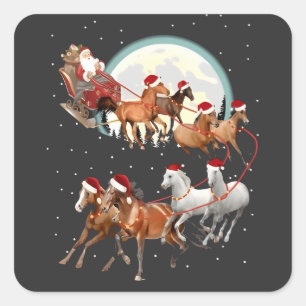 Adesivo Quadrado Papai Noel montando cavalos, trenó equestre