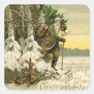 Adesivo Quadrado Papai Noel Natal Vitoriano Árvore de Natal Vintage