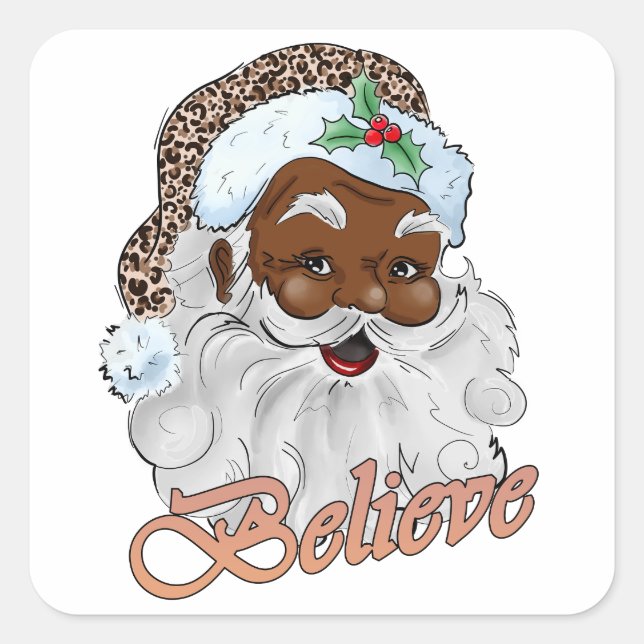 Adesivo Quadrado Papai Noel Negro Acredita em Jesus Natal (Frente)