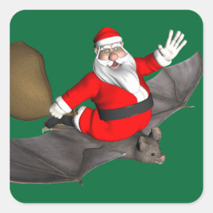 Adesivo Quadrado Papai Noel no Morcego Voador
