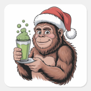 Adesivo Quadrado Papai Noel Pé Grande Engraçado Sasquatch Segurando