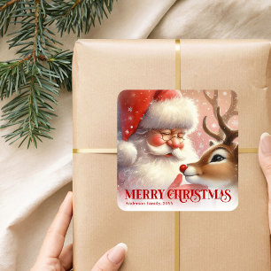 Adesivo Quadrado Papai Noel Personalizado Clássico Rudolph Natal Cr