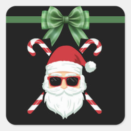Adesivo Quadrado Papai Noel personalizado com bengalas de cruz Nata