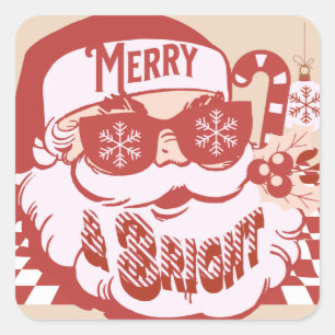 Adesivo Quadrado Papai Noel Retro Alegre e Brilhante Groovy   