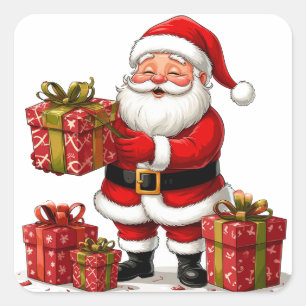 Adesivo Quadrado Papai Noel Rodeado por Presentes de Natal