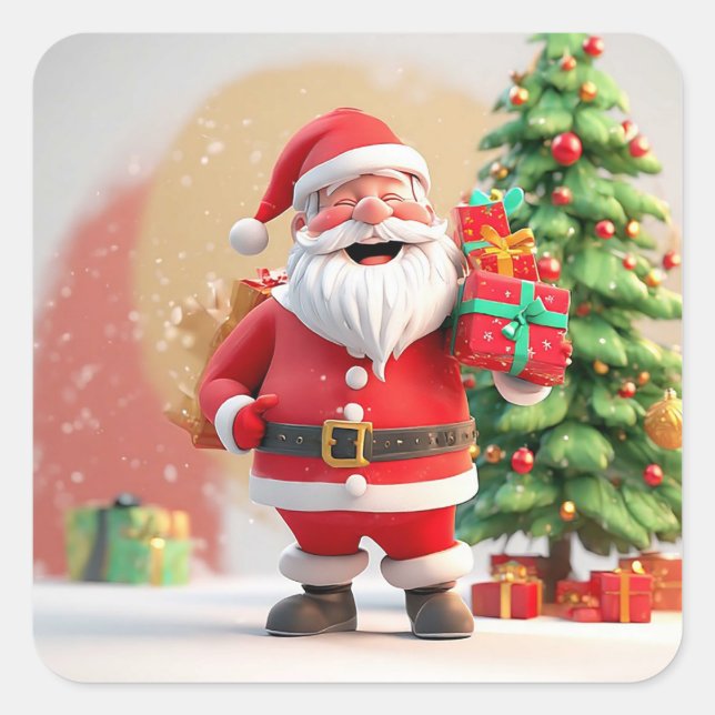 Adesivo Quadrado Papai Noel segurando presente (Frente)