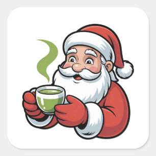 Adesivo Quadrado Papai Noel segurando um Natal para Beber Matcha
