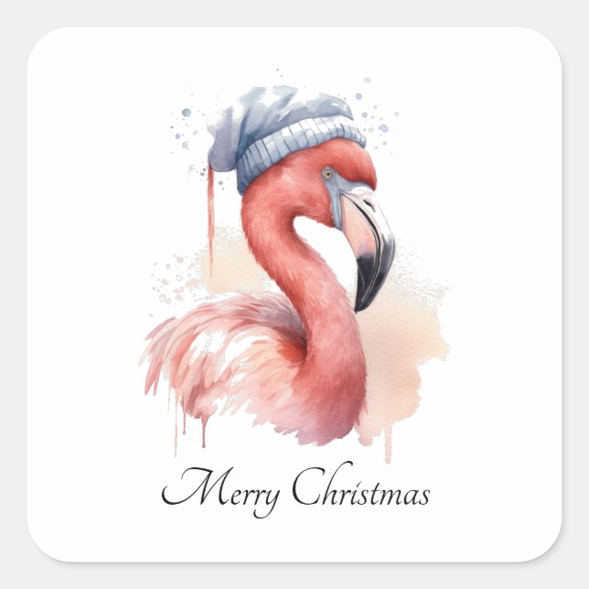 Adesivo Quadrado Papai noel Snowbird Flamingo, personalizado (Frente)