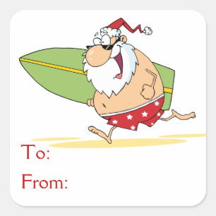 Adesivo Quadrado Papai Noel surfando