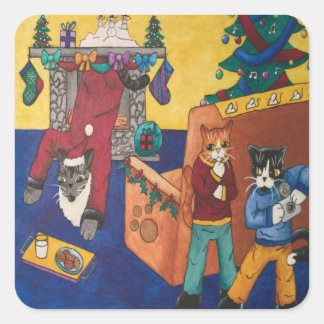 Adesivo Quadrado Papai noel Surprise Cats Rettangular Sticker