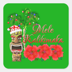 Adesivo Quadrado Papai Noel Tiki Mele Kalikimaka