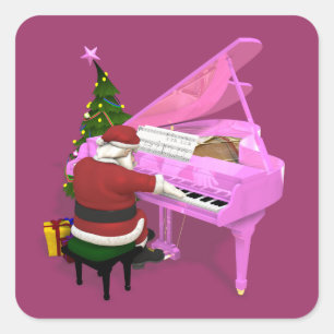 Adesivo Quadrado Papai Noel Toca Piano Rosa