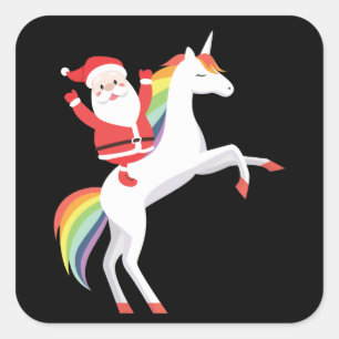 Adesivo Quadrado Papai Noel Unicorn Natal Para Presente De Férias