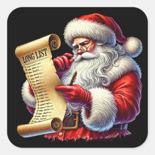 Adesivo Quadrado Papai Noel Verificando Sua Longa Lista De Presente