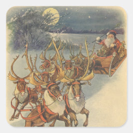 Adesivo Quadrado Papai Noel vintage de Natal com trenó e rena