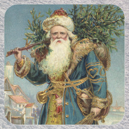 Adesivo Quadrado Papai Noel Vitoriano Antigo com Árvore de Natal