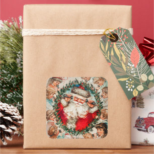 Adesivo Quadrado Papai Noel Vitoriano por telefone com crianças