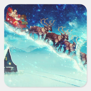 Adesivo Quadrado Papai Noel voando com Reindeer
