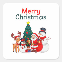 Adesivo Quadrado Papais noeis bonitos, Snowman e Reindeer Feliz Nat