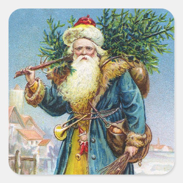 Adesivo Quadrado Papais noeis com Árvore de Fir (Frente)