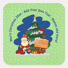 Adesivo Quadrado Papais noeis com Árvore Natal 20xx Adicionar Texto