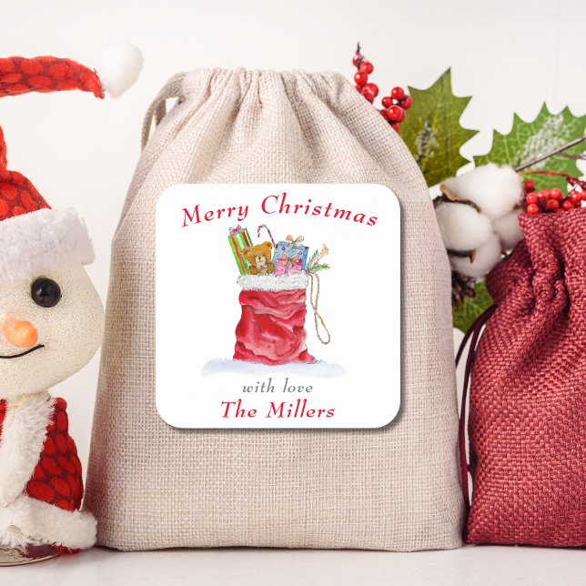 Adesivo Quadrado Papais noeis de Aquarela - Gift Bag Natal (Criador carregado)