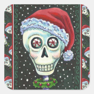 Adesivo Quadrado PAPAIS NOEIS DE CABEÇA DO morto, CHRISTMAS SKELETO