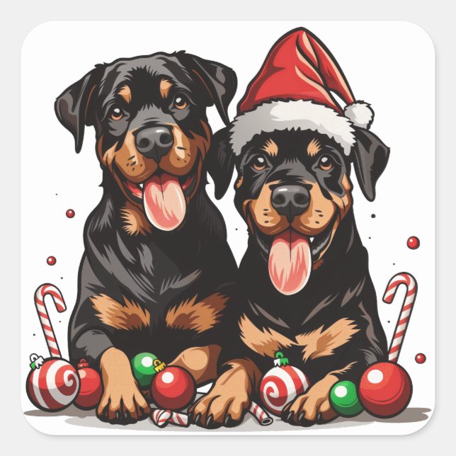 Adesivo Quadrado Papais noeis de Cachorro Rottweiler Natal (Frente)