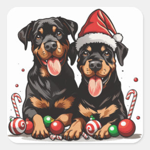Adesivo Quadrado Papais noeis de Cachorro Rottweiler Natal