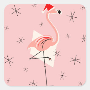 Adesivo Quadrado Papais noeis de Flamingo quadrados de vinheta rosa