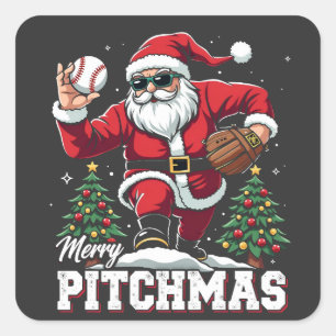 Adesivo Quadrado Papais noeis de Natal de Pitchmas felizes Baseball