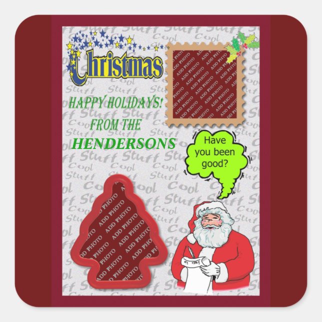 Adesivo Quadrado Papais noeis de Natal e Árvore Adicionar Fotos (Frente)