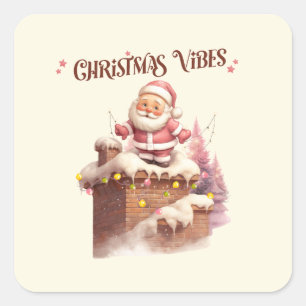 Adesivo Quadrado Papais noeis de Natal Vibes Rosa