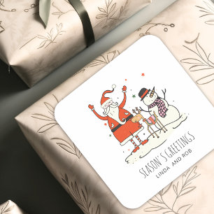 Adesivo Quadrado Papais noeis de nome da família Snowman Reindeer H