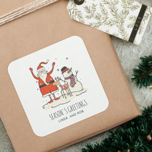 Adesivo Quadrado Papais noeis de nome da família Snowman Reindeer H